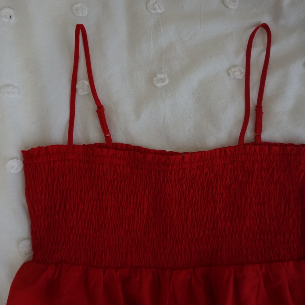 Red Smocked Dress with Spaghetti Straps